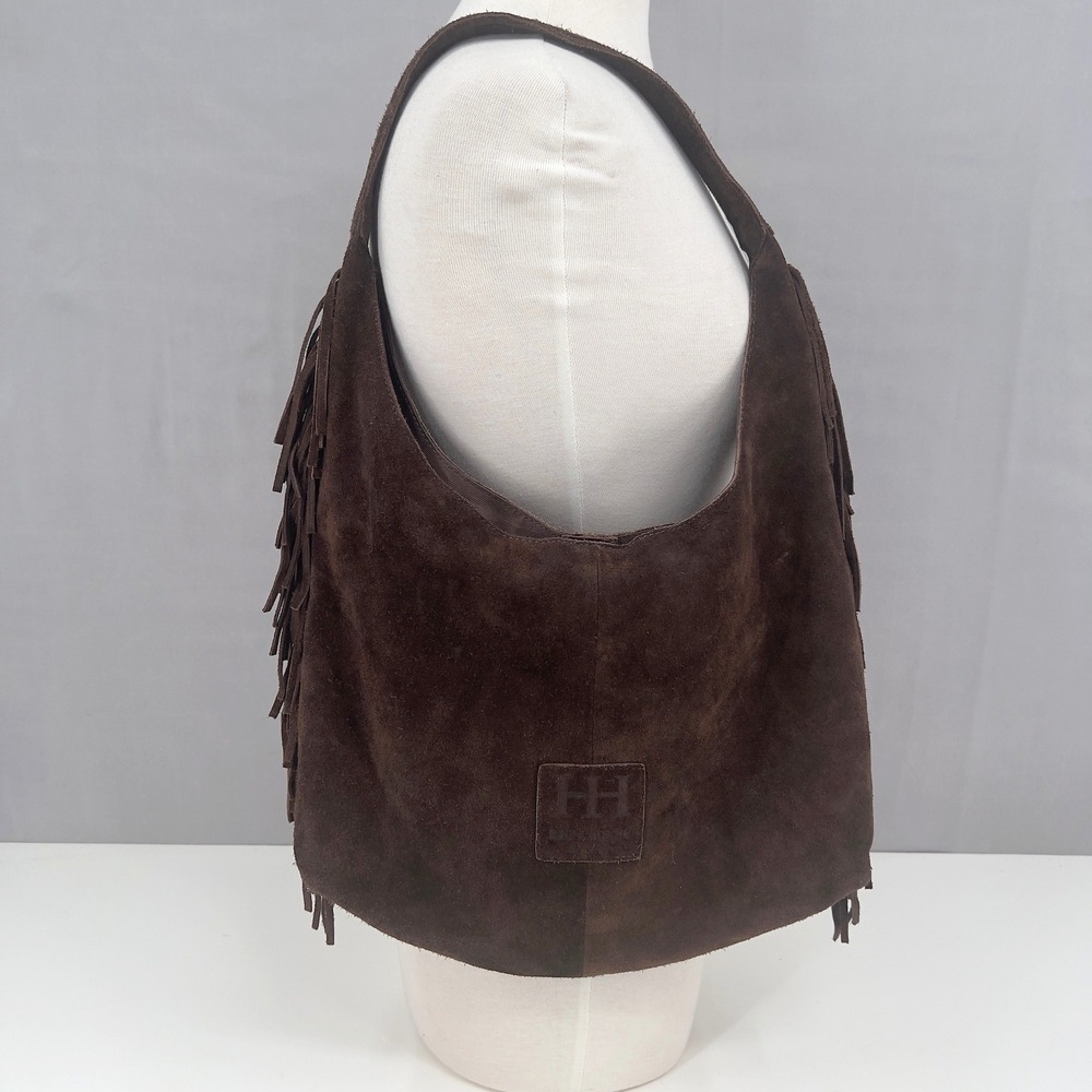 Haute Hippie Suede Fringe Hobo Shoulder Bag Brown Slouchy Boho Western Cowgirl
